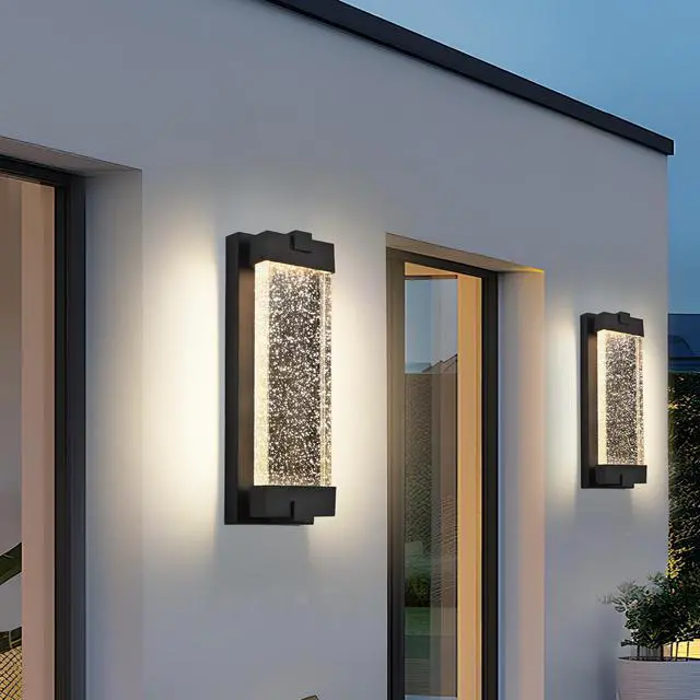 Alt view image 2 of 7 - 19"(H) Black Aluminum Finish Outdoor Wall Light with Bubble Crystal Glass, Led Light Source, 3000K Warm Light, Weatherproof Exterior Sconce for Patio, Porch, Or Garage (1-Pack)