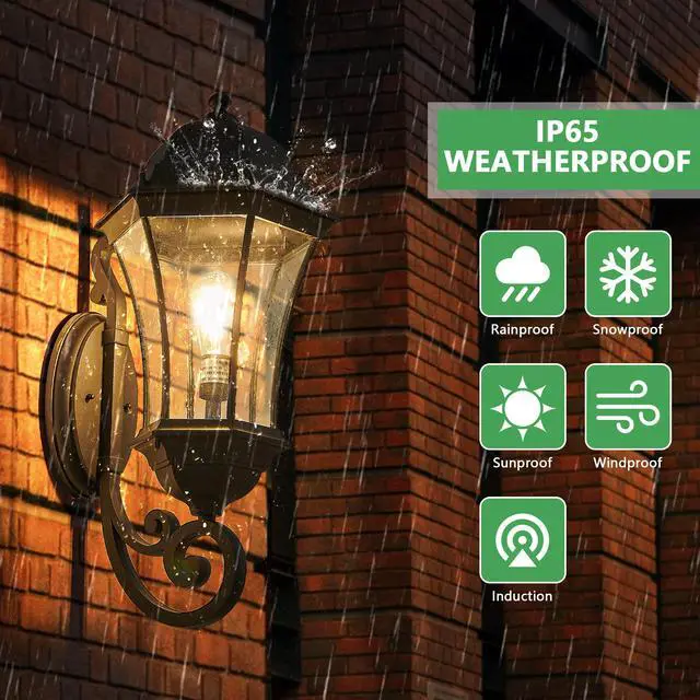 Alt view image 5 of 7 - 27"(H) 1-Pack Outdoor Wall Lantern with Dusk to Dawn Sensor, Black Weatherrproof Exterior Light Fixture with Clear Bubble Glass, Vintage Wall Sconce for Porch, Patio, Entryway, and Garage (No Bulb)