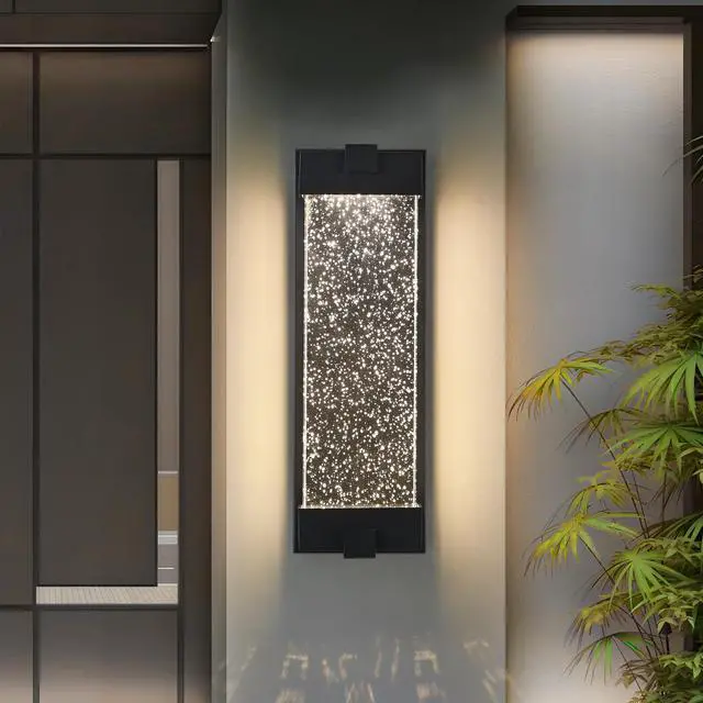 Alt view image 3 of 7 - 19"(H) Black Aluminum Finish Outdoor Wall Light with Bubble Crystal Glass, Led Light Source, 3000K Warm Light, Weatherproof Exterior Sconce for Patio, Porch, Or Garage (1-Pack)