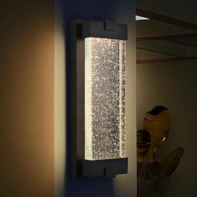 Main image of 19"(H) Black Aluminum Finish Outdoor Wall Light with Bubble Crystal Glass, Led Light Source, 3000K Warm Light, Weatherproof Exterior Sconce for Patio, Porch, Or Garage (1-Pack)