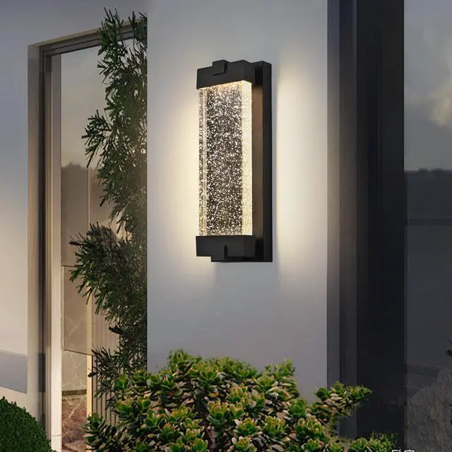 Alt view image 4 of 7 - 19"(H) Black Aluminum Finish Outdoor Wall Light with Bubble Crystal Glass, Led Light Source, 3000K Warm Light, Weatherproof Exterior Sconce for Patio, Porch, Or Garage (1-Pack)