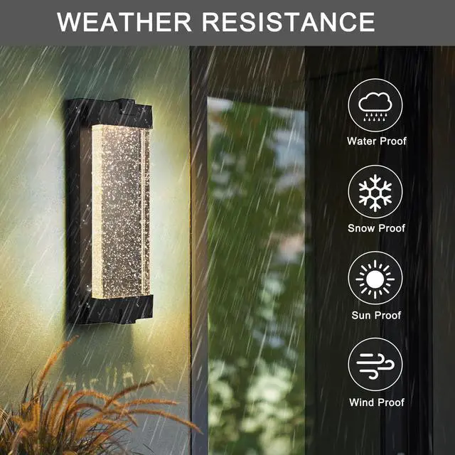 Alt view image 5 of 7 - 19"(H) Black Aluminum Finish Outdoor Wall Light with Bubble Crystal Glass, Led Light Source, 3000K Warm Light, Weatherproof Exterior Sconce for Patio, Porch, Or Garage (1-Pack)
