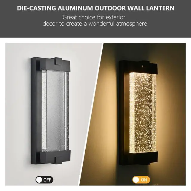 Alt view image 6 of 7 - 19"(H) Black Aluminum Finish Outdoor Wall Light with Bubble Crystal Glass, Led Light Source, 3000K Warm Light, Weatherproof Exterior Sconce for Patio, Porch, Or Garage (1-Pack)