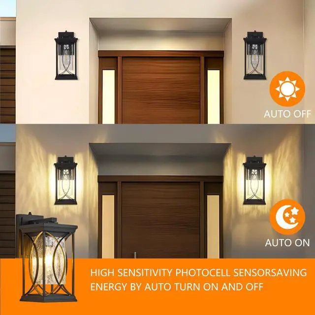 Alt view image 2 of 7 - Oil Rubbed Bronze Porch Light Dusk to Dawn Outdoor Wall Lantern Small Modern Exterior Light Fixture Aluminum with Crack-Like Glass Ip65 Waterproof Outdoor Sconce Outside Light for House, Front Door