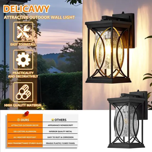 Alt view image 4 of 7 - Oil Rubbed Bronze Porch Light Dusk to Dawn Outdoor Wall Lantern Small Modern Exterior Light Fixture Aluminum with Crack-Like Glass Ip65 Waterproof Outdoor Sconce Outside Light for House, Front Door