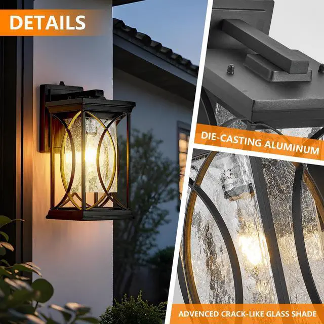 Alt view image 3 of 7 - Oil Rubbed Bronze Porch Light Dusk to Dawn Outdoor Wall Lantern Small Modern Exterior Light Fixture Aluminum with Crack-Like Glass Ip65 Waterproof Outdoor Sconce Outside Light for House, Front Door