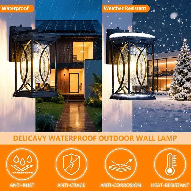 Alt view image 5 of 7 - Oil Rubbed Bronze Porch Light Dusk to Dawn Outdoor Wall Lantern Small Modern Exterior Light Fixture Aluminum with Crack-Like Glass Ip65 Waterproof Outdoor Sconce Outside Light for House, Front Door