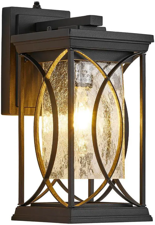 Alt view image 6 of 7 - Oil Rubbed Bronze Porch Light Dusk to Dawn Outdoor Wall Lantern Small Modern Exterior Light Fixture Aluminum with Crack-Like Glass Ip65 Waterproof Outdoor Sconce Outside Light for House, Front Door