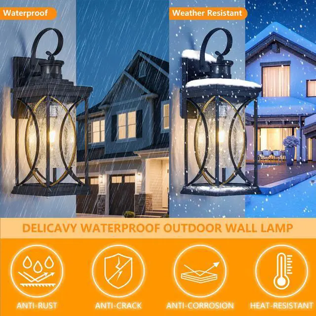 Alt view image 3 of 7 - Motion Sensor Outdoor Lights Wall Mount, Dusk to Dawn Exterior Light Fixture, Anti-Rust Waterproof Outside Porch Lights with Glass & E26 Socket Wall Sconce for House Garage Patio Doorway, Black