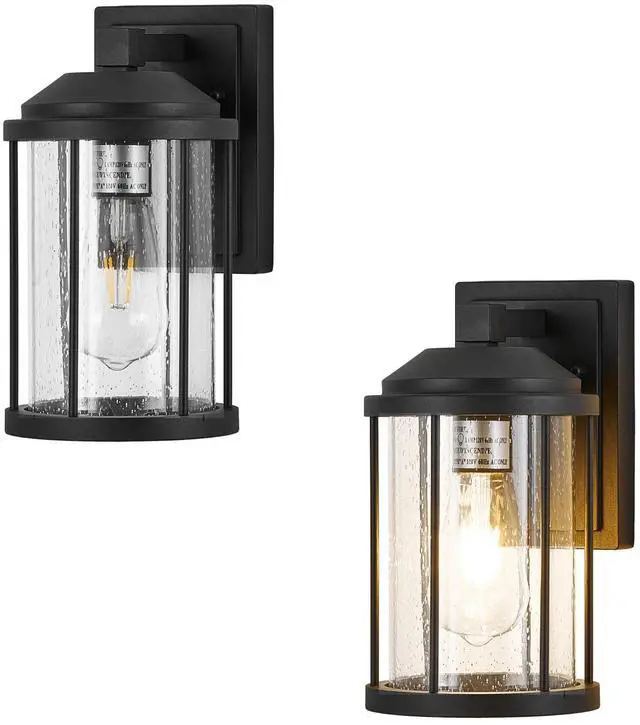 Main image of Outdoor Wall Sconces 2 Pack, Exterior Light Lantern Fixtures, Porch Light Lamps Outdoor Wall Mounted in Black Finish with Seeded Glass for House, Garage, Patio, Yard, Garden