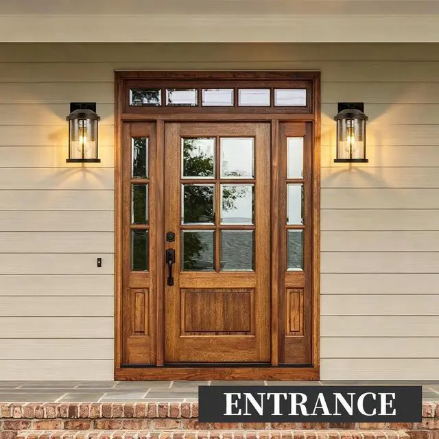 Alt view image 2 of 7 - Outdoor Wall Sconces 2 Pack, Exterior Light Lantern Fixtures, Porch Light Lamps Outdoor Wall Mounted in Black Finish with Seeded Glass for House, Garage, Patio, Yard, Garden