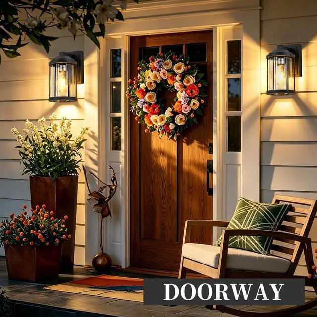 Alt view image 3 of 7 - Outdoor Wall Sconces 2 Pack, Exterior Light Lantern Fixtures, Porch Light Lamps Outdoor Wall Mounted in Black Finish with Seeded Glass for House, Garage, Patio, Yard, Garden