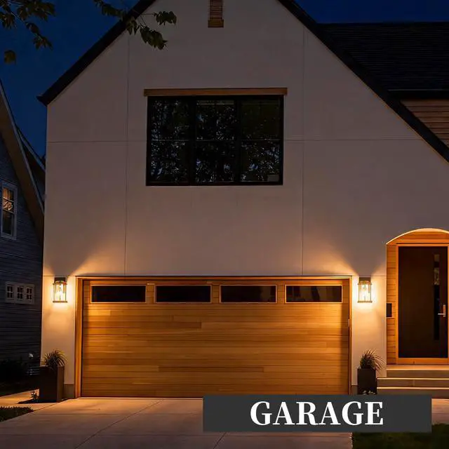 Alt view image 6 of 7 - Outdoor Wall Sconces 2 Pack, Exterior Light Lantern Fixtures, Porch Light Lamps Outdoor Wall Mounted in Black Finish with Seeded Glass for House, Garage, Patio, Yard, Garden