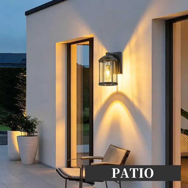Alt view image 7 of 7 - Outdoor Wall Sconces 2 Pack, Exterior Light Lantern Fixtures, Porch Light Lamps Outdoor Wall Mounted in Black Finish with Seeded Glass for House, Garage, Patio, Yard, Garden