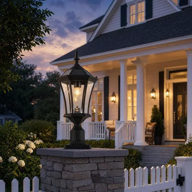 Alt view image 2 of 7 - Solar Post Lights Outdoor, Dusk to Dawn Outdoor Post Lights with Pier Mount Base, Black Solar Lamp Posts Light Fixture, Waterproof Light Posts for Outside Yard Garden Patio, 1 Pack