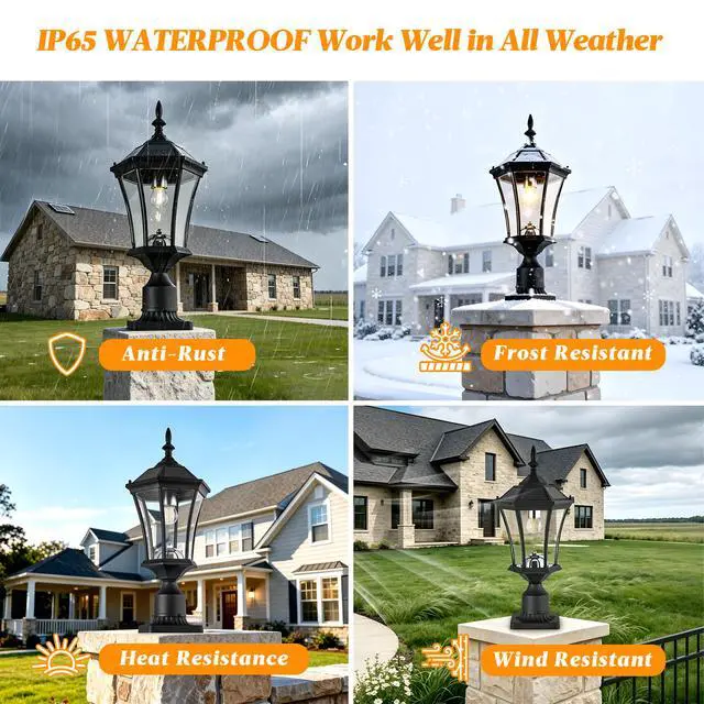 Alt view image 5 of 7 - Solar Post Lights Outdoor, Dusk to Dawn Outdoor Post Lights with Pier Mount Base, Black Solar Lamp Posts Light Fixture, Waterproof Light Posts for Outside Yard Garden Patio, 1 Pack