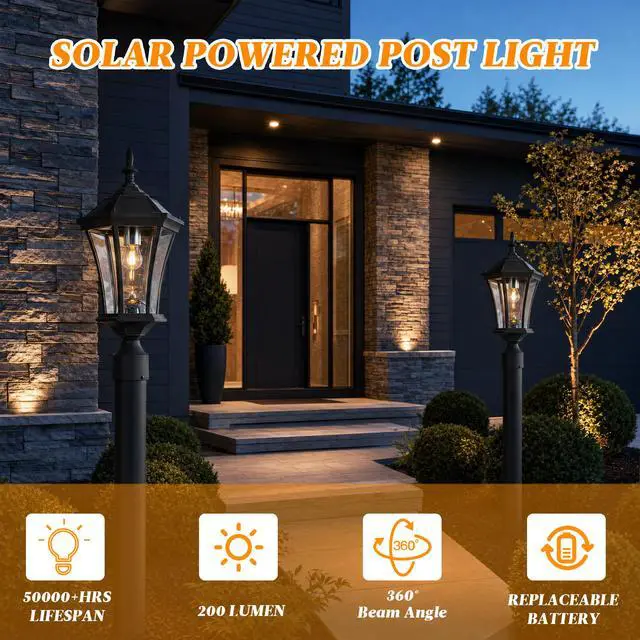 Alt view image 4 of 7 - Solar Post Lights Outdoor, Dusk to Dawn Outdoor Post Lights with Pier Mount Base, Black Solar Lamp Posts Light Fixture, Waterproof Light Posts for Outside Yard Garden Patio, 1 Pack