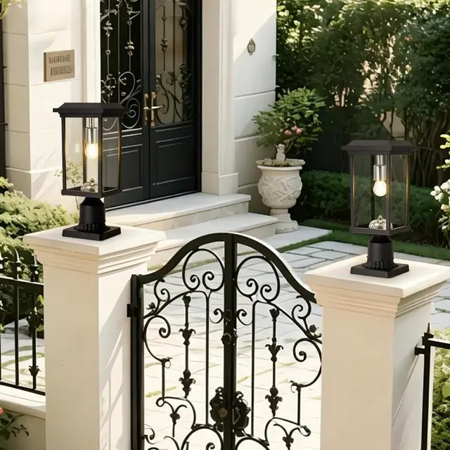 Alt view image 3 of 7 - Dusk to Dawn Outdoor Post Lights with Pier Mount Base, Anti-Rust Black Pillar Lights Fixtures, Waterproof Hardwired Aluminum Exterior Pole Lamps for Garden, Patio, Pathway