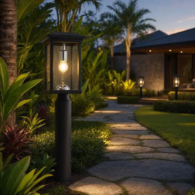 Alt view image 4 of 7 - Dusk to Dawn Outdoor Post Lights with Pier Mount Base, Anti-Rust Black Pillar Lights Fixtures, Waterproof Hardwired Aluminum Exterior Pole Lamps for Garden, Patio, Pathway