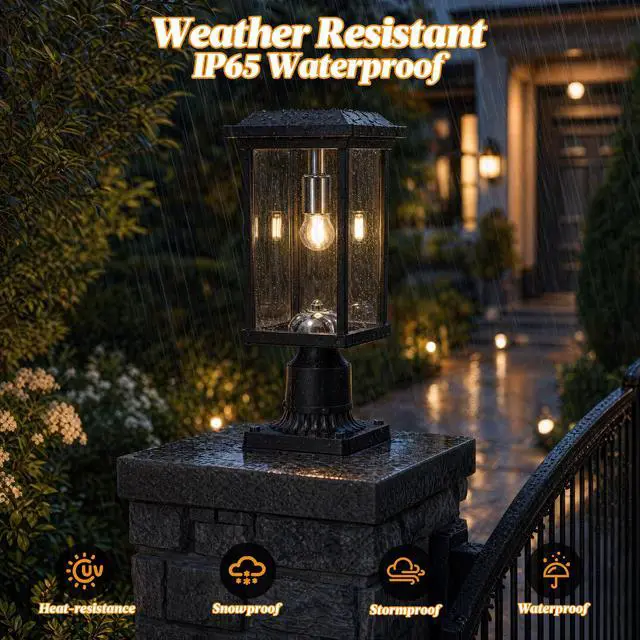 Alt view image 2 of 7 - Dusk to Dawn Outdoor Post Lights with Pier Mount Base, Anti-Rust Black Pillar Lights Fixtures, Waterproof Hardwired Aluminum Exterior Pole Lamps for Garden, Patio, Pathway
