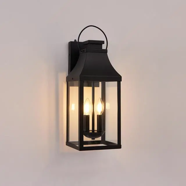 Main image of 20'' Dusk to Dawn Outdoor Wall Light, Large Black Outdoor Porch Light Waterproof Patio Lanterns, Exterior Wall Mount Lighting Fixtures, 2-Light Outside Garage Sconces for House Front, 1-Pack