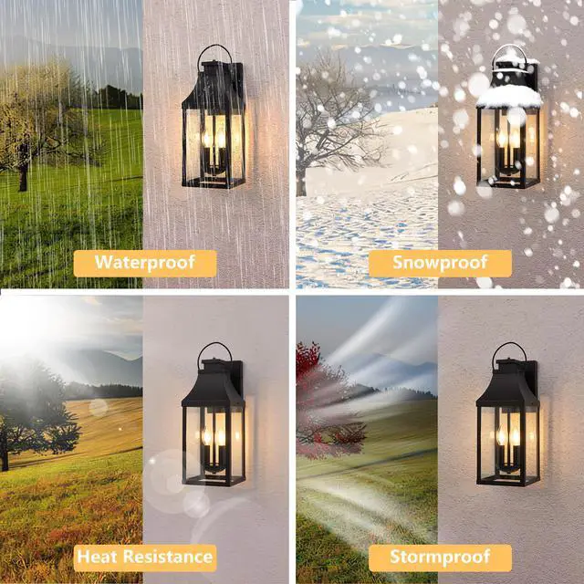 Alt view image 4 of 7 - 20'' Dusk to Dawn Outdoor Wall Light, Large Black Outdoor Porch Light Waterproof Patio Lanterns, Exterior Wall Mount Lighting Fixtures, 2-Light Outside Garage Sconces for House Front, 1-Pack