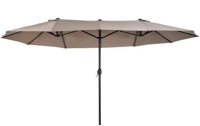 Main image of Extra Large 15Ft Patio Umbrella, Double-Sided Outdoor Umbrella with Crank Handle and Air Vents for Backyard, Deck, Pool, Market, Tan