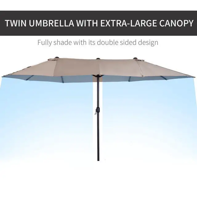Alt view image 4 of 5 - Extra Large 15Ft Patio Umbrella, Double-Sided Outdoor Umbrella with Crank Handle and Air Vents for Backyard, Deck, Pool, Market, Tan