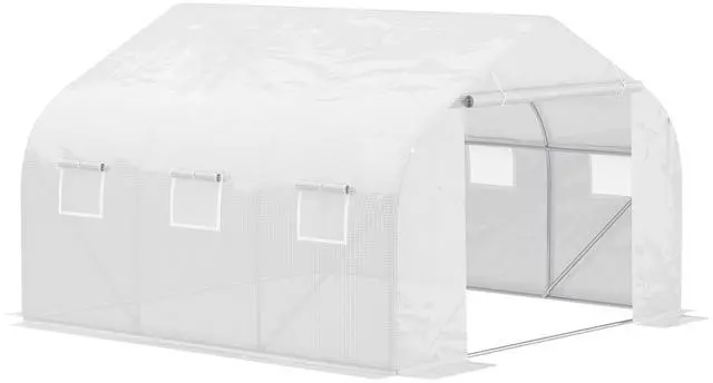 Main image of 11.5' x 10' x 6.5' Outdoor Walk-in Greenhouse, Tunnel Green House with Roll-Up Windows, Zippered Door, Pe Cover, Heavy Duty Steel Frame, White
