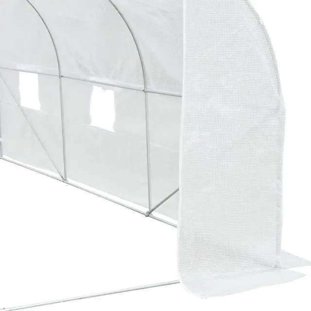 Alt view image 3 of 5 - 11.5' x 10' x 6.5' Outdoor Walk-in Greenhouse, Tunnel Green House with Roll-Up Windows, Zippered Door, Pe Cover, Heavy Duty Steel Frame, White