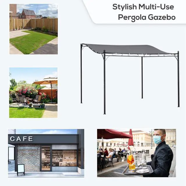 Alt view image 4 of 5 - 10' x 10' Steel Outdoor Pergola Gazebo, Patio Canopy with Weather-Resistant Fabric and Drainage Holes for Backyard Pool Deck Garden, Gray