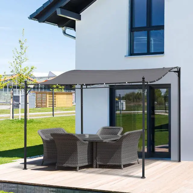 Alt view image 2 of 5 - 10' x 10' Steel Outdoor Pergola Gazebo, Patio Canopy with Weather-Resistant Fabric and Drainage Holes for Backyard Pool Deck Garden, Gray