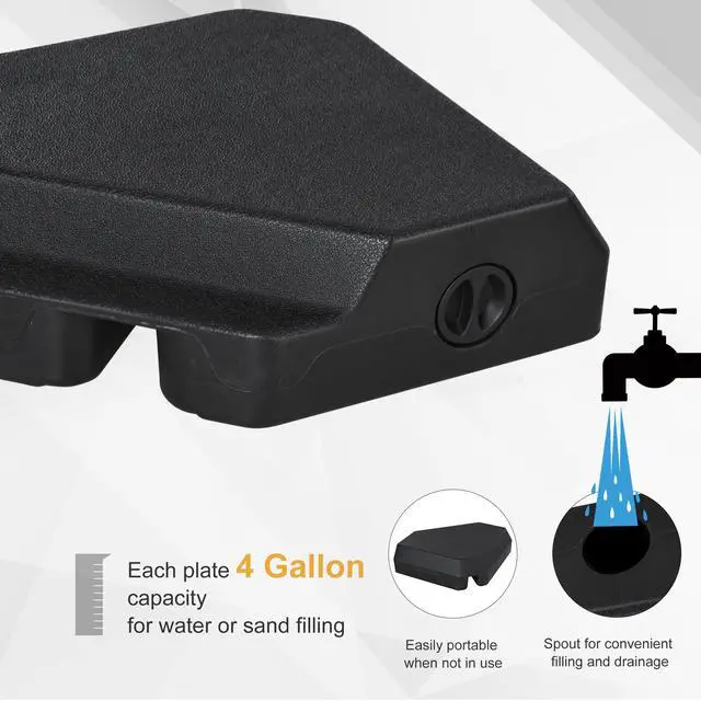 Alt view image 4 of 5 - 4-Piece Outdoor Patio Offset Umbrella Base Stand Weight Holder W/ Cross Base for Powerful Support, 158Lbs Sand Or 132Lbs Water Filled, Black