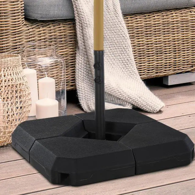 Alt view image 2 of 5 - 4-Piece Outdoor Patio Offset Umbrella Base Stand Weight Holder W/ Cross Base for Powerful Support, 158Lbs Sand Or 132Lbs Water Filled, Black
