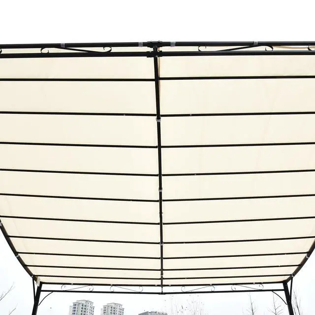 Alt view image 3 of 5 - 10' x 10' Steel Outdoor Pergola Gazebo, Patio Canopy with Weather-Resistant Fabric and Drainage Holes for Backyard Pool Deck Garden, Cream White