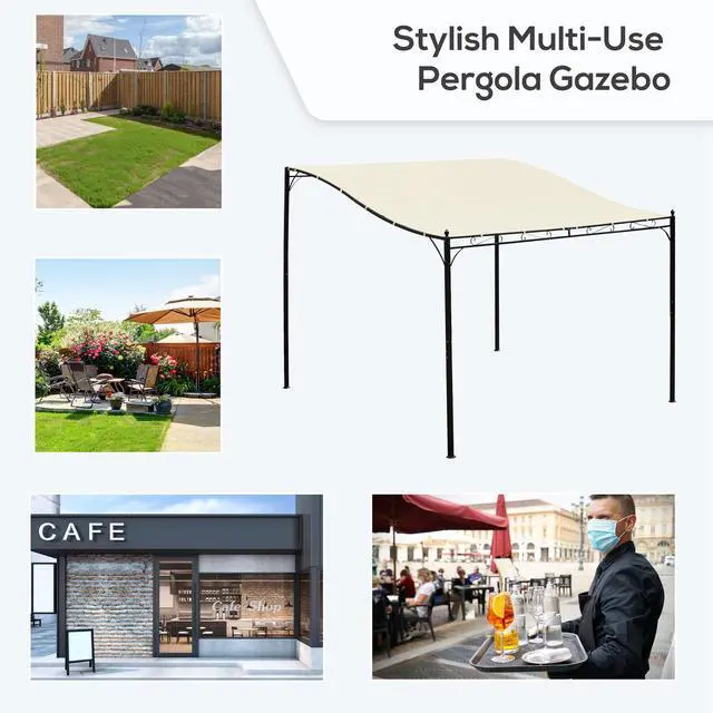 Alt view image 4 of 5 - 10' x 10' Steel Outdoor Pergola Gazebo, Patio Canopy with Weather-Resistant Fabric and Drainage Holes for Backyard Pool Deck Garden, Cream White