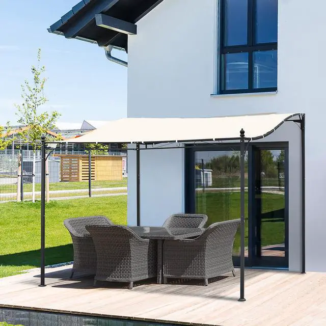 Alt view image 2 of 5 - 10' x 10' Steel Outdoor Pergola Gazebo, Patio Canopy with Weather-Resistant Fabric and Drainage Holes for Backyard Pool Deck Garden, Cream White