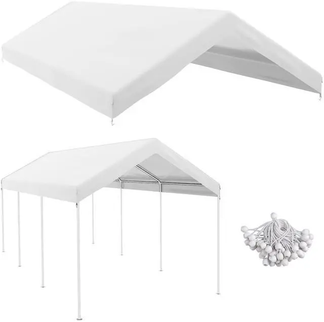 Main image of 10' x 20' Carport Replacement top Canopy Cover, Waterproof and Uv Protected Garage Car Port Cover with Ball Bungee Cords, White (only Cover)