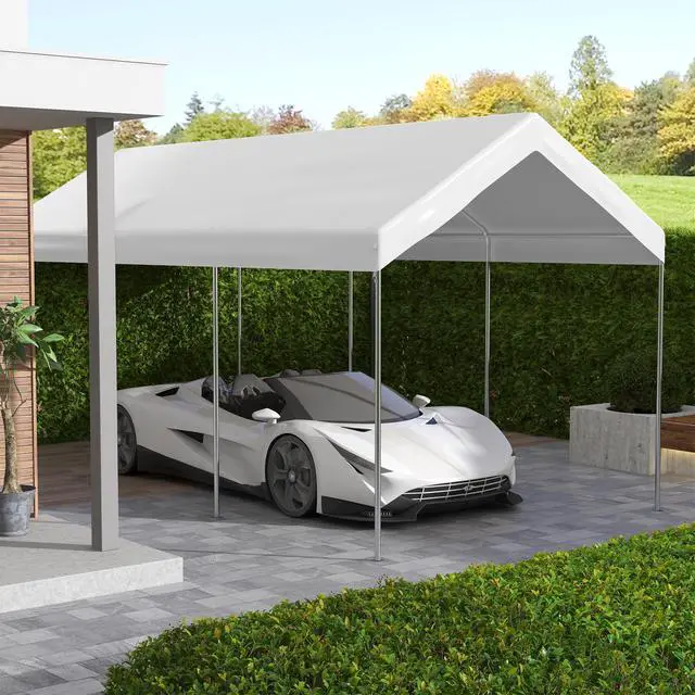 Alt view image 2 of 5 - 10' x 20' Carport Replacement top Canopy Cover, Waterproof and Uv Protected Garage Car Port Cover with Ball Bungee Cords, White (only Cover)