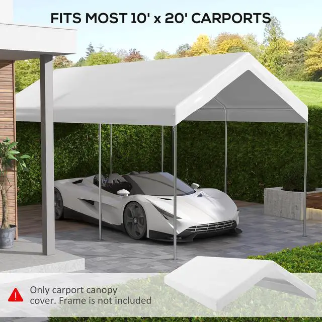 Alt view image 4 of 5 - 10' x 20' Carport Replacement top Canopy Cover, Waterproof and Uv Protected Garage Car Port Cover with Ball Bungee Cords, White (only Cover)