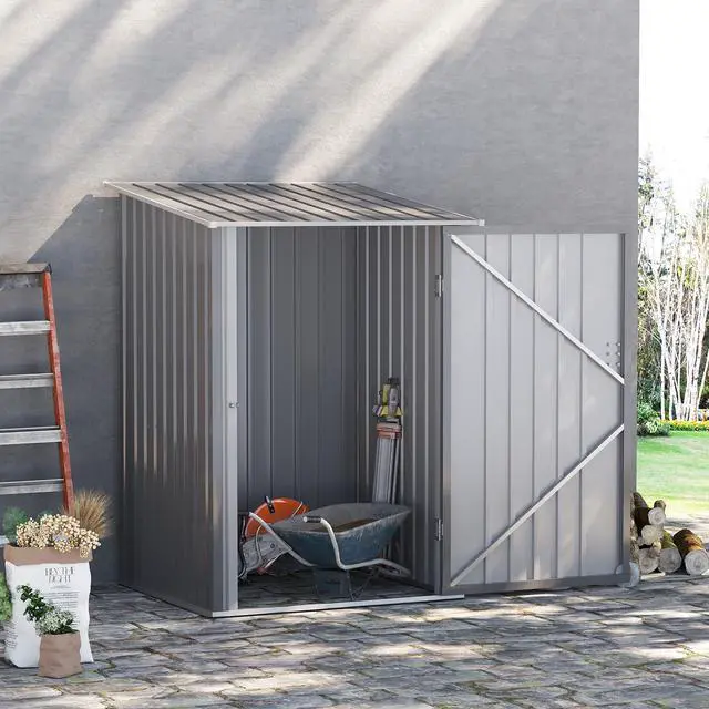 Alt view image 2 of 5 - 3.3' x 3.4' Outdoor Storage Shed, Galvanized Metal Utility Garden tool House, 2 Vents and Lockable Door for Backyard, Bike, Patio, Garage, Lawn, Gray