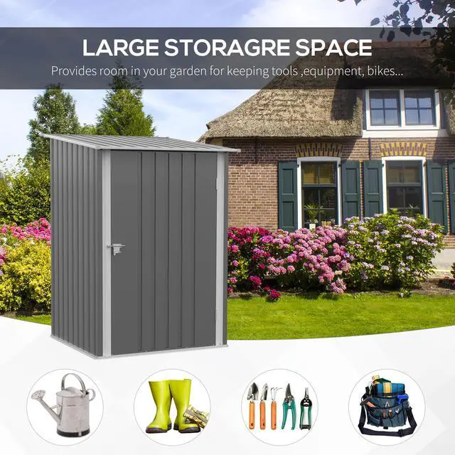 Alt view image 4 of 5 - 3.3' x 3.4' Outdoor Storage Shed, Galvanized Metal Utility Garden tool House, 2 Vents and Lockable Door for Backyard, Bike, Patio, Garage, Lawn, Gray