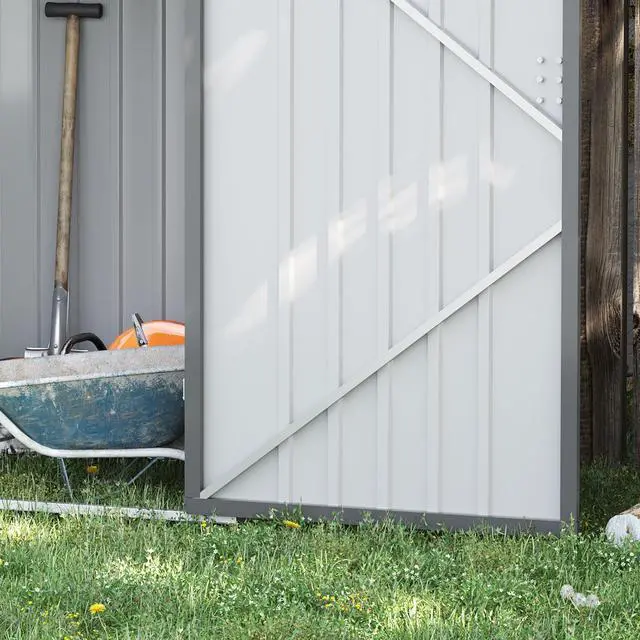 Alt view image 3 of 5 - 3.3' x 3.4' Outdoor Storage Shed, Galvanized Metal Utility Garden tool House, 2 Vents and Lockable Door for Backyard, Bike, Patio, Garage, Lawn, Gray