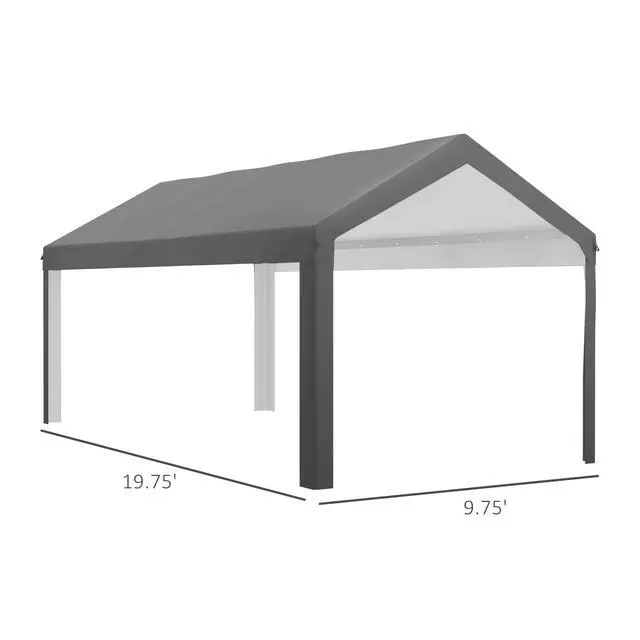 Alt view image 5 of 5 - 10' x 20' Carport Replacement top Canopy Cover, Uv and Water Resistant Portable Garage Shelter Cover with Ball Bungee Cords, Dark Gray, only Cover