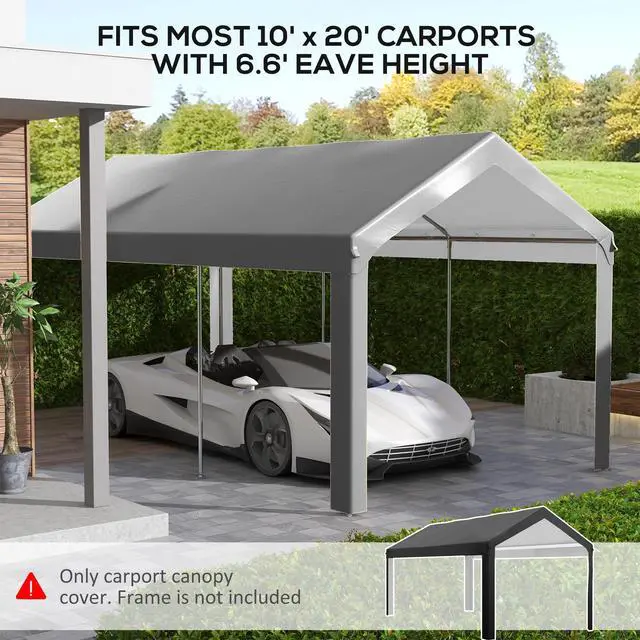 Alt view image 4 of 5 - 10' x 20' Carport Replacement top Canopy Cover, Uv and Water Resistant Portable Garage Shelter Cover with Ball Bungee Cords, Dark Gray, only Cover