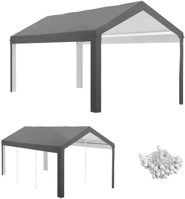 Main image of 10' x 20' Carport Replacement top Canopy Cover, Uv and Water Resistant Portable Garage Shelter Cover with Ball Bungee Cords, Dark Gray, only Cover
