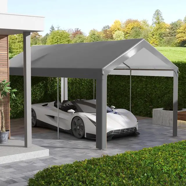 Alt view image 2 of 5 - 10' x 20' Carport Replacement top Canopy Cover, Uv and Water Resistant Portable Garage Shelter Cover with Ball Bungee Cords, Dark Gray, only Cover