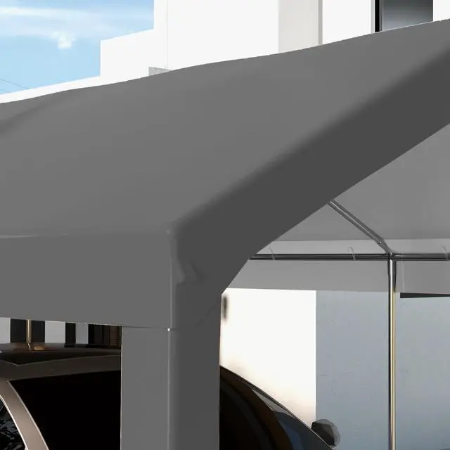 Alt view image 3 of 5 - 10' x 20' Carport Replacement top Canopy Cover, Uv and Water Resistant Portable Garage Shelter Cover with Ball Bungee Cords, Dark Gray, only Cover