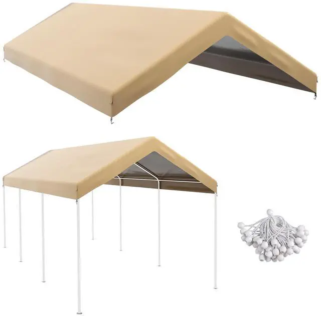 Main image of 10' x 20' Carport Replacement top Canopy Cover, Waterproof and Uv Protected Garage Car Port Cover with Ball Bungee Cords, Beige (only Cover)