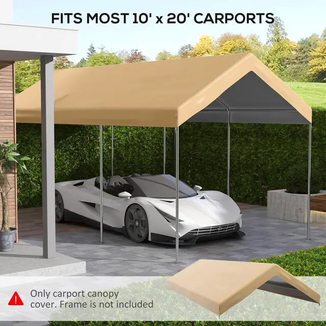 Alt view image 4 of 5 - 10' x 20' Carport Replacement top Canopy Cover, Waterproof and Uv Protected Garage Car Port Cover with Ball Bungee Cords, Beige (only Cover)